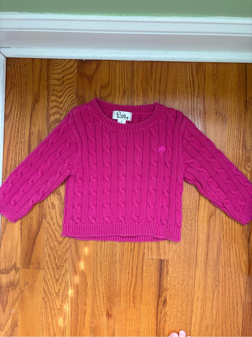Lilly Pulitzer Sweater - kids Cable Knit Crewneck in Fuchsia Pink